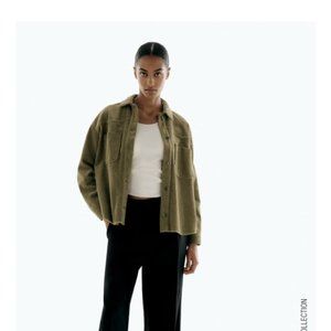 COPY - ZARA SHORT CORDUROY OVERSHIRT -KHAKI COLOR (GREEN)